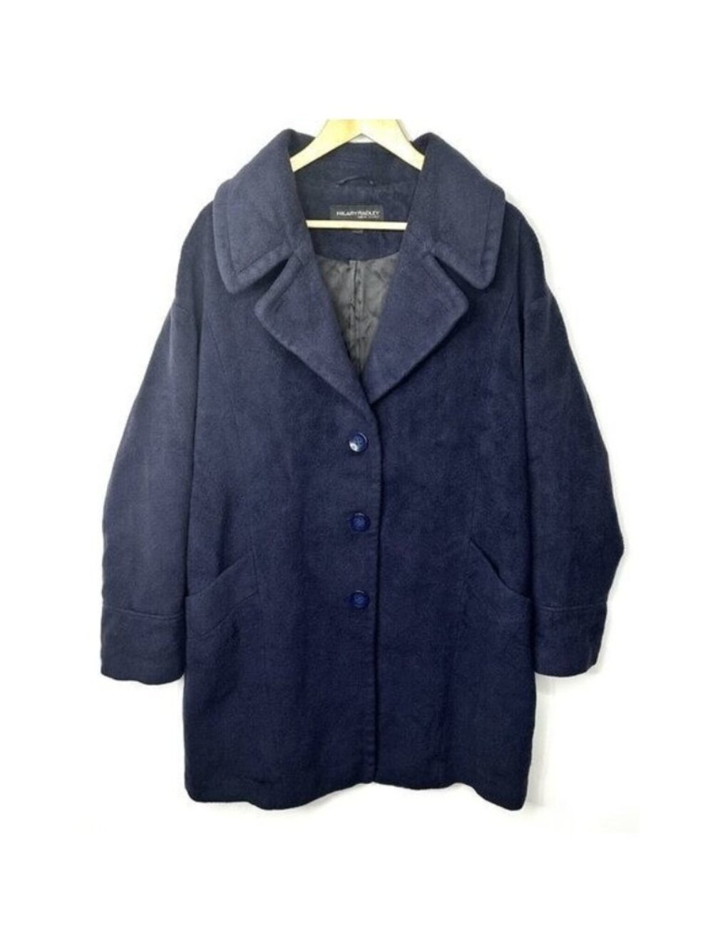 Hilary Radley Wool Blend Coat Womens 10 Blue Button Front Long Overcoat